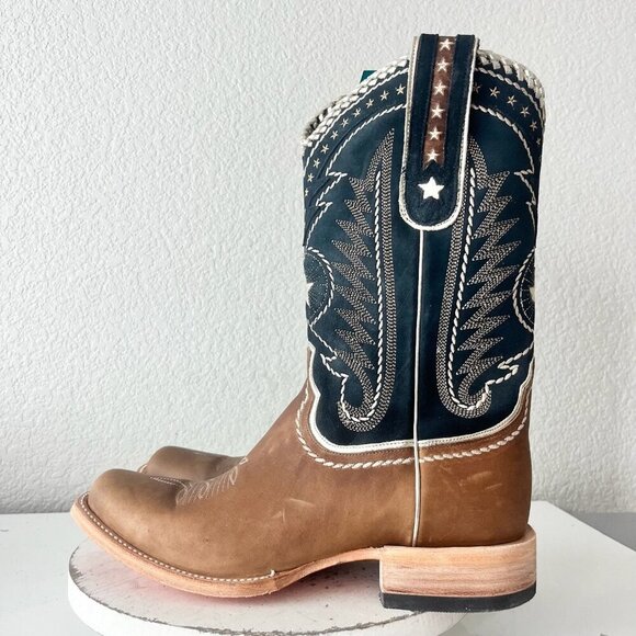 Lane RODEO HOUSTON Mens Cowboy Boots Size 12.5B Brown Leather Western Blunt Toe - Picture 4 of 14